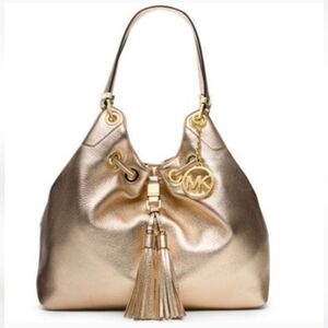 Michael Kors Gold Pebbled Leather Camden Slouchy Hobo Handbag